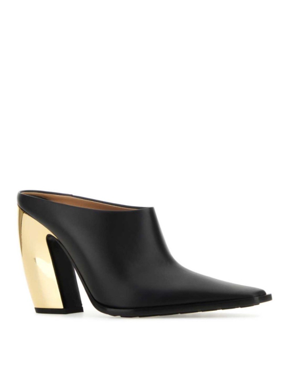 Bottega Veneta Black Leather Pointed Toe Mules with Sculpted Heel
